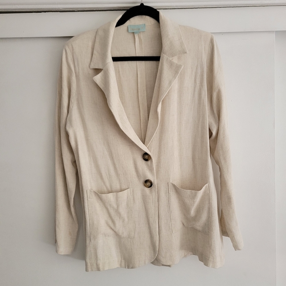 Cream White Linen Blazer Large Veronica M - Picture 3 of 8